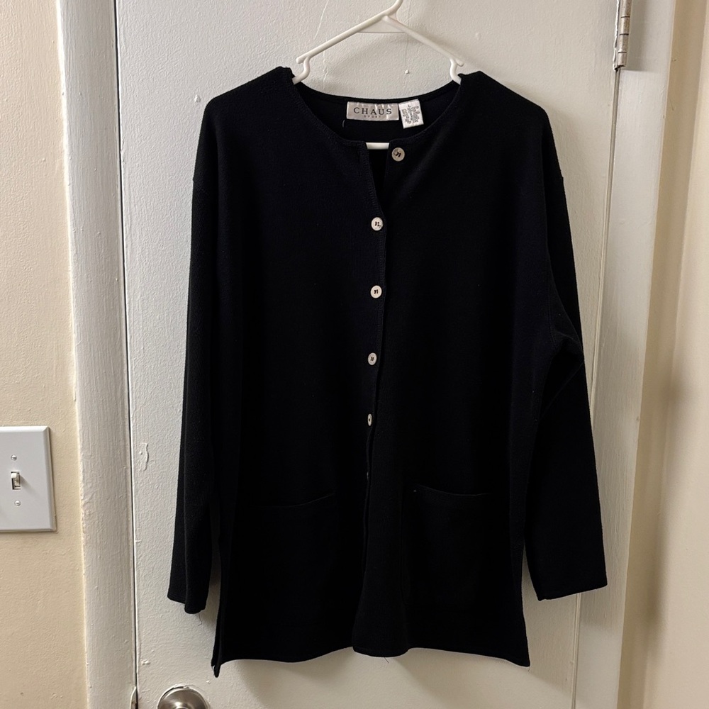 Chaps Women's Classic Black Cardigan